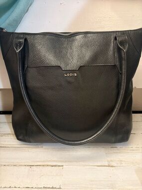 Lodis Black Pebbled Leather Tote with Top Handles